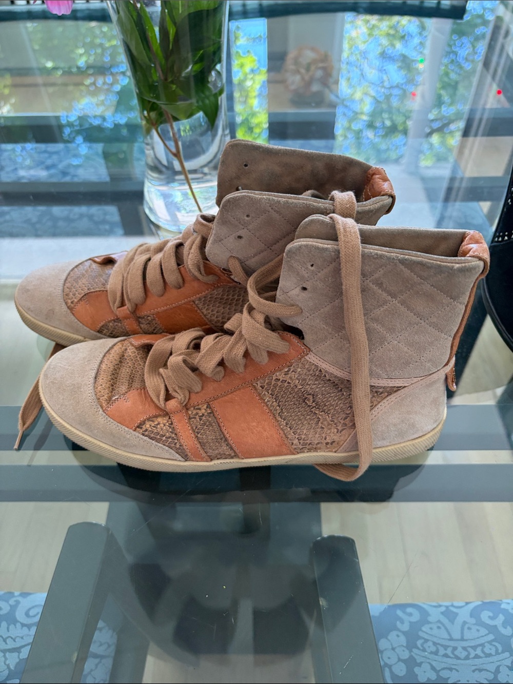 Chloe Tan and Brown Lace-Up High Top Boots